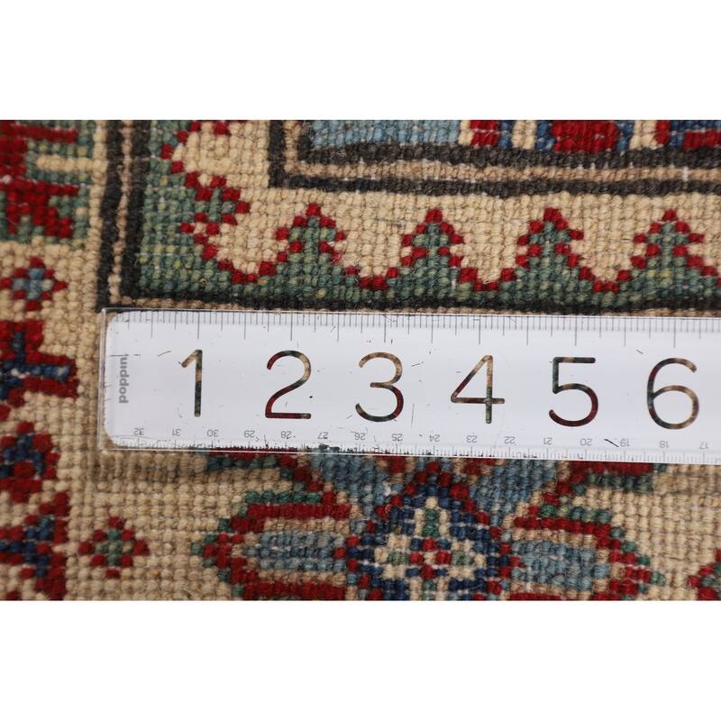 Light Blue Geometric Kazak Rug Hand-Knotted Oriental Wool Carpet - 4'11" x 6'8"