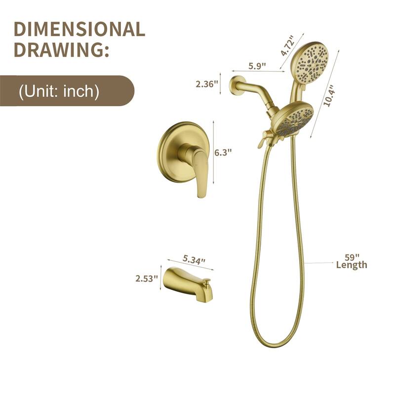 Wall Mounted High Pressure Shower System with Tub Spout Shower Faucet with Rain Shower Head and Handheld Spray