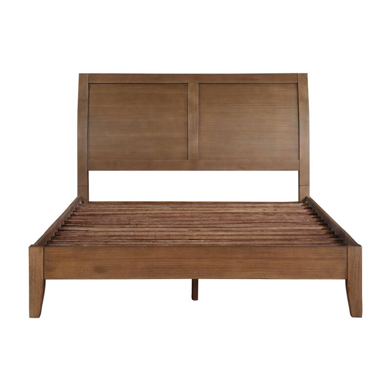 Queen Size Wood Platform Bed with Sleigh Headboard and Transitional Style