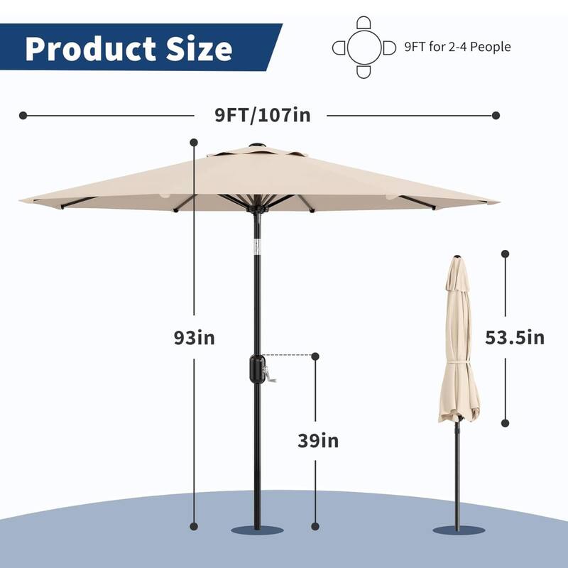 9 FT Outdoor Table Patio Umbrella, Waterproof UV Protection for Garden, Backyard, Poolside