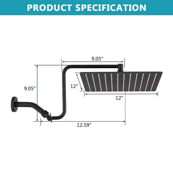 dimension image slide 0 of 3, YASINU 12" Rain ShowerHead with Adjustable Extension Arm