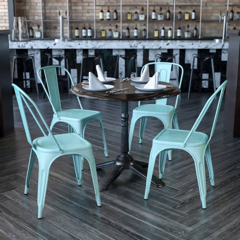 Metal Indoor/ Outdoor Stackable Bistro Chair (Set of 4) - Mint Green