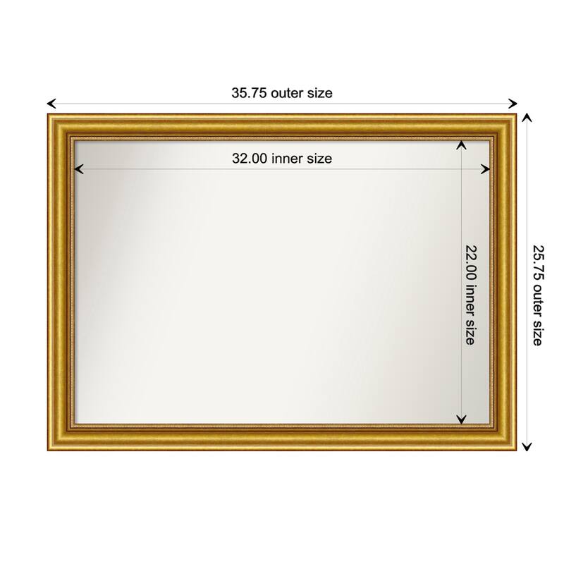 Townhouse Gold Framed Non-Beveled Custom Wall Mirror, Bathroom Vanity Mirror - Outer Size: 35.75 x 25.75