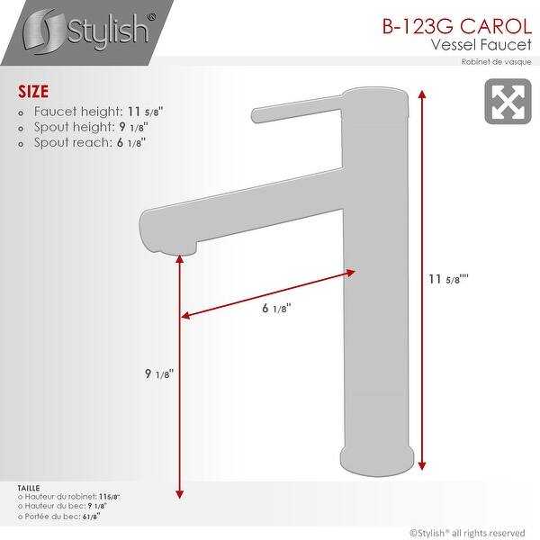 dimension image slide 0 of 2, STYLISH Single Handle Bathroom Vessel Sink Faucet, Stainless Steel - Faucet Height: 11 5/8" Spout Height: 9 1/8"