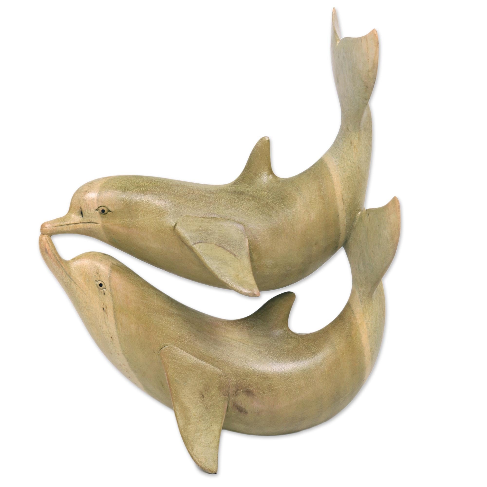 Wood sculpture, 'Dolphins in Love' - 7.5" H x 6.25" W x 3.1" D