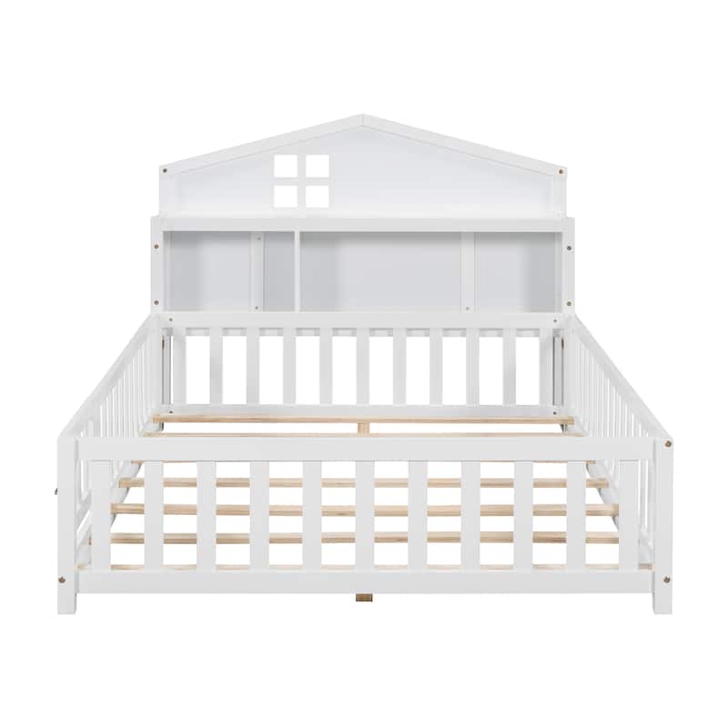 Full Size Plywood Montessori Floor Bed with Bookcases