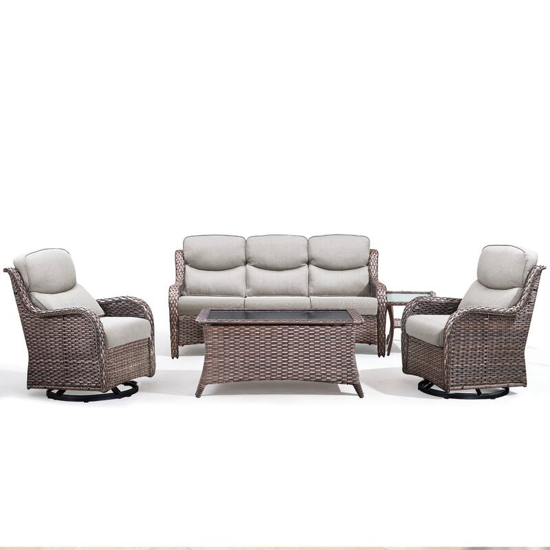 Meyreso 5-Piece Wicker Outdoor Patio Conversation Set with 5-Inch Thick Olefin Cushions