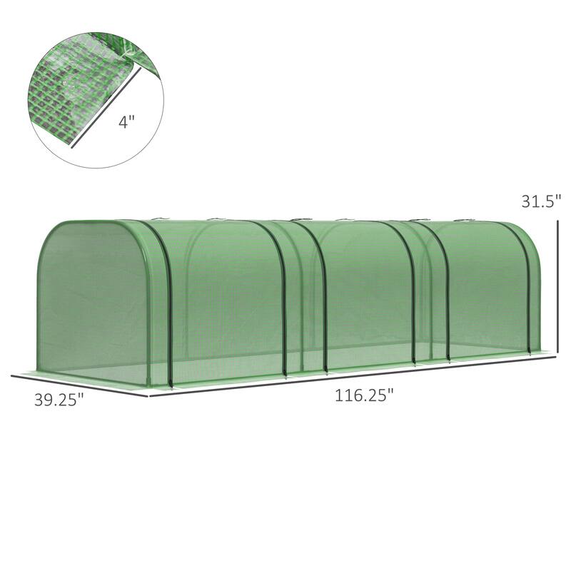 Outsunny 10' x 3' x 2.5' Mini Greenhouse, Portable Tunnel Greenhouse with Roll-Up Zippered Doors, UV Waterproof Cover