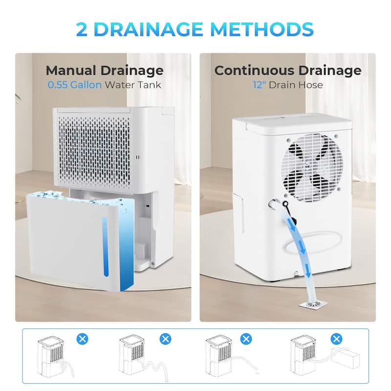 White ABS Dehumidifier 32 Pints with 3 Modes, Timer and Drain Hose - 10.5" x 8" x 16" (L x W x H)