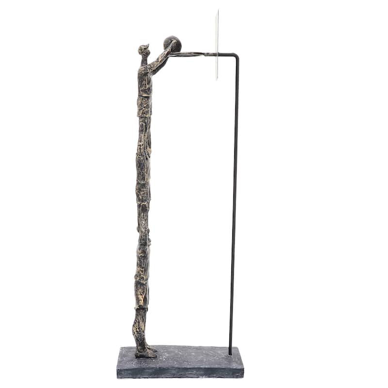 19" Three Men Dunking Basketball Sculpture - Contemporary Polyresin Basketball Teamwork Bronze and Copper Decorative