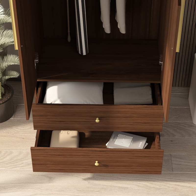 70.9"H Armoires & Wardrobe Two Drawers Hanging Storage Closet Cabinet