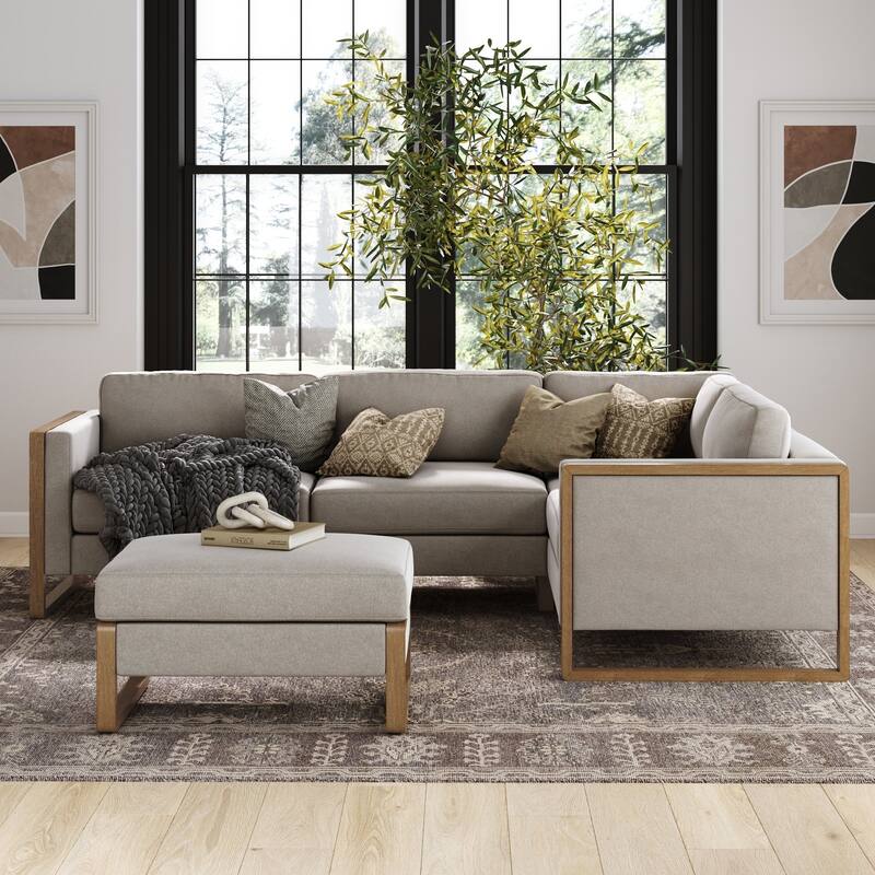Madison Modern Ottoman Coffee Table with Storage, Upholstered Ottoman with Solid Wood Legs
