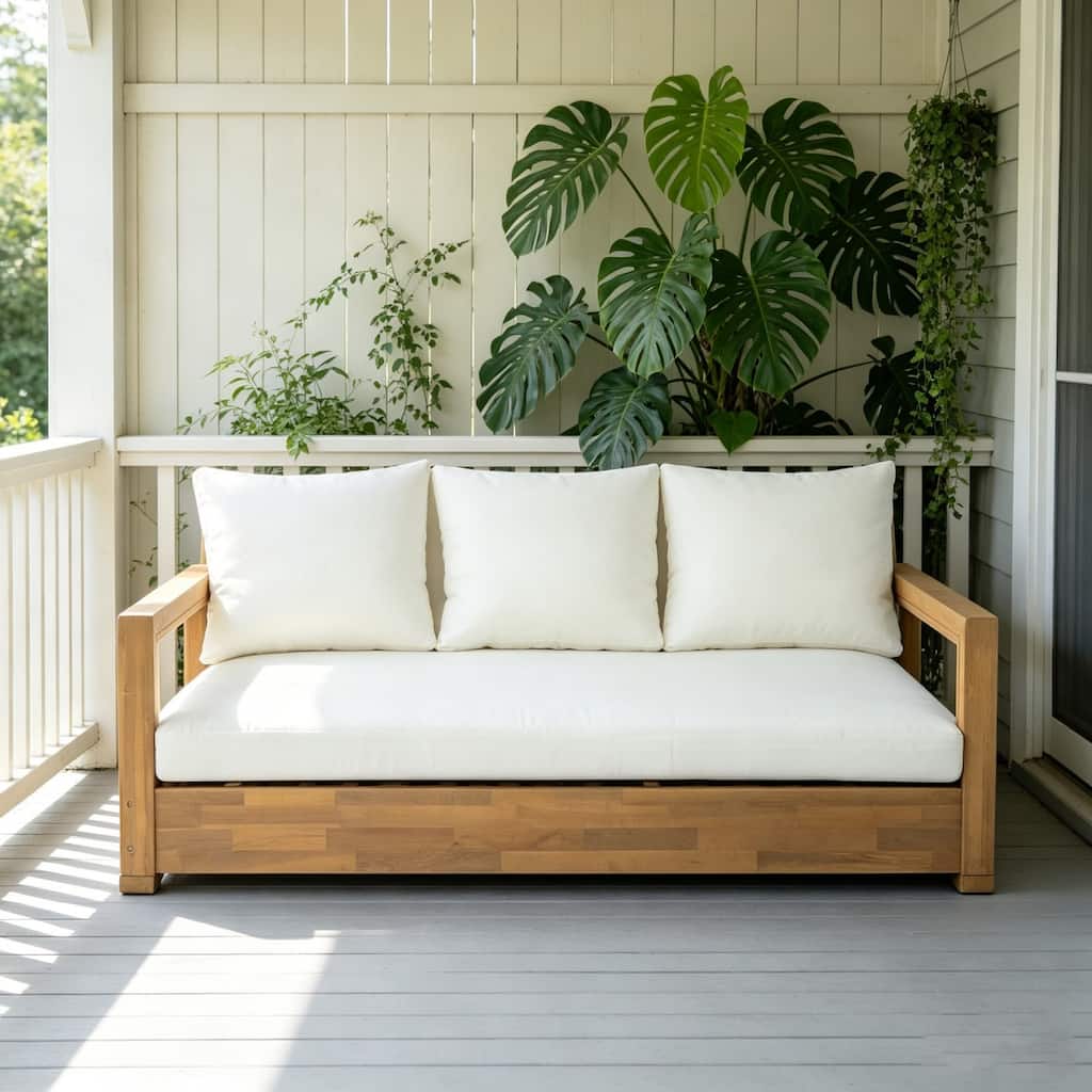 67.5" Outdoor 3-Seater Wooden Sofa with Thick Cushions