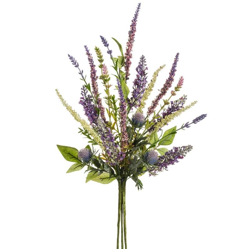 Lavender with Mixed Foliage Artificial Floral Spray - 21" - Purple