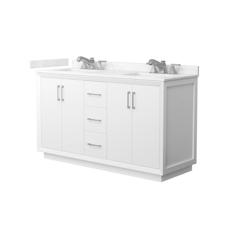 Wyndham Collection WCF4141-60D-VCA-US3MXX Strada 60" Free Standing - White / Carrara Cultured Marble Top / Brushed