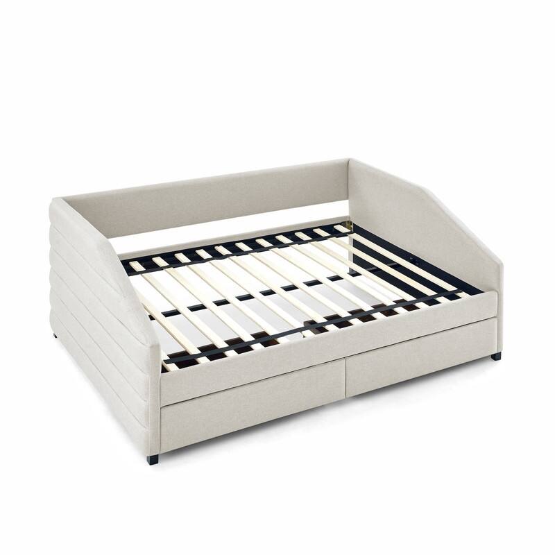 Trundle Upholstered Tufted Daybed Sofa Bed with Two Drawers Linen Fabric