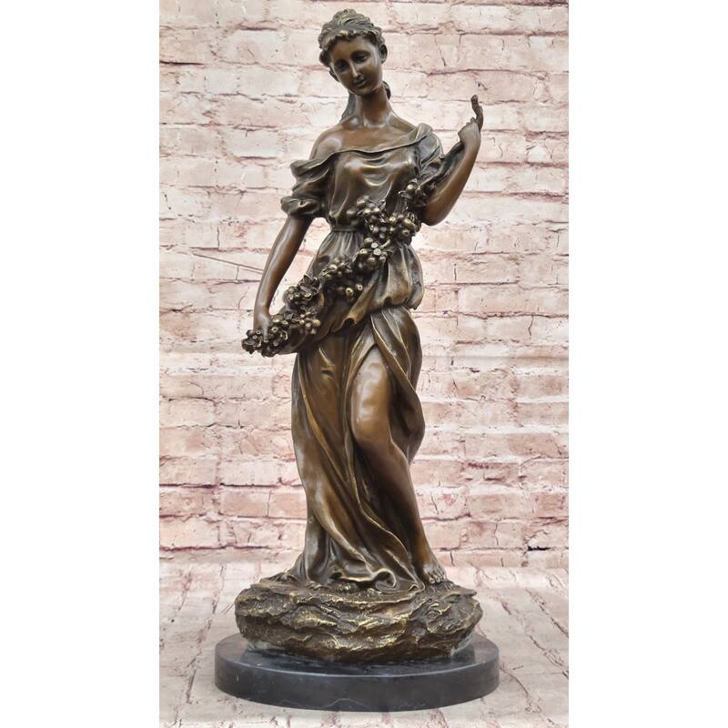 Clical Woman Harvesting Grapes Wine Bronze Sculpture Statue French Art Decor