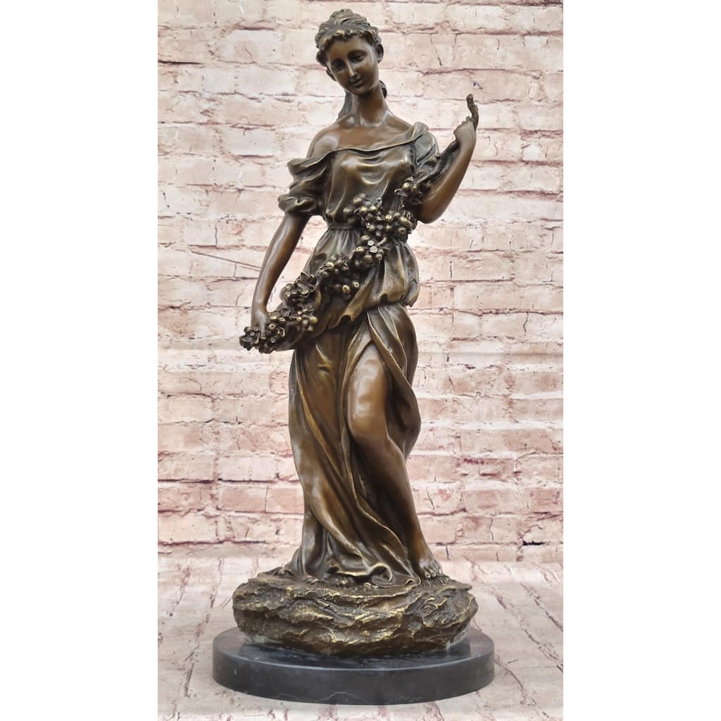 Clical Woman Harvesting Grapes Wine Bronze Sculpture Statue French Art Decor