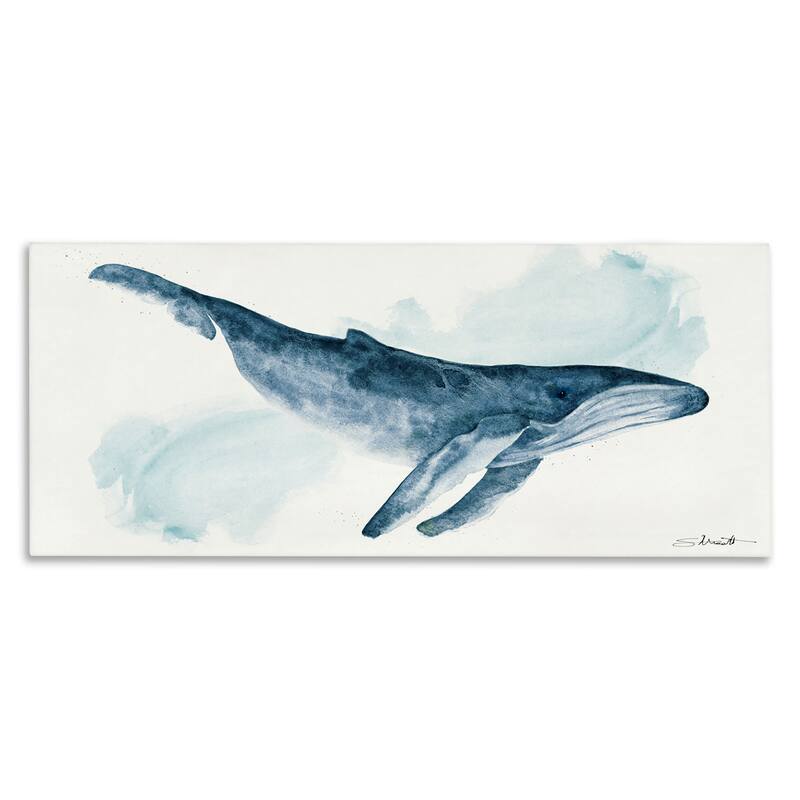 Stupell Nautical Humpback Whale Marine Animal Blue Watercolor Painting Canvas Wall Art - White - 48 x 20