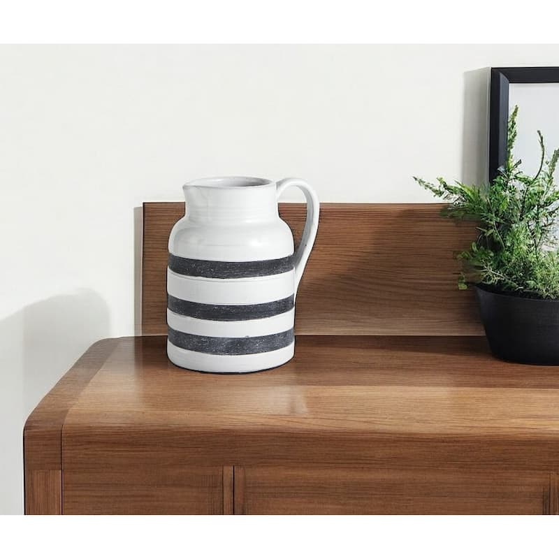 HomeRoots 7" Blue And White Cylinder Ceramic Urns Jars - White/Blue