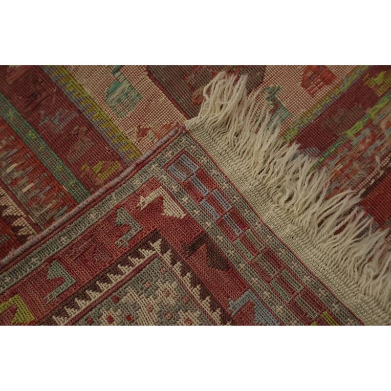 Hand Woven Oriental 100% Wool Carpet Traditional Tribal Beige & Ivories Sumak Area Rug - 7' 1'' X 4' 6''