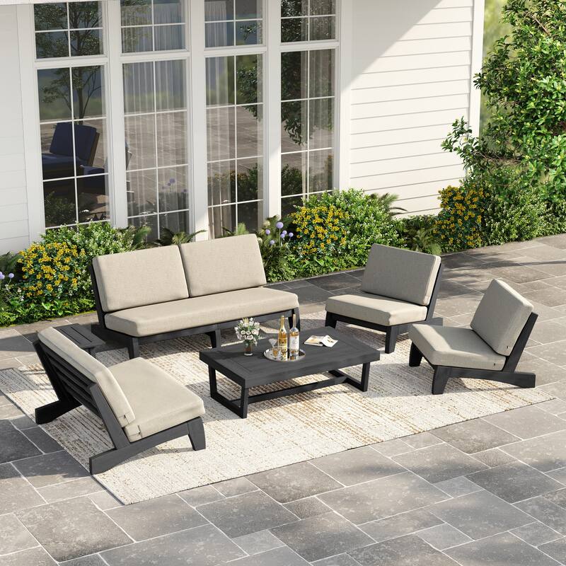 Casual Large Teak Outdoor Patio Conversation Set