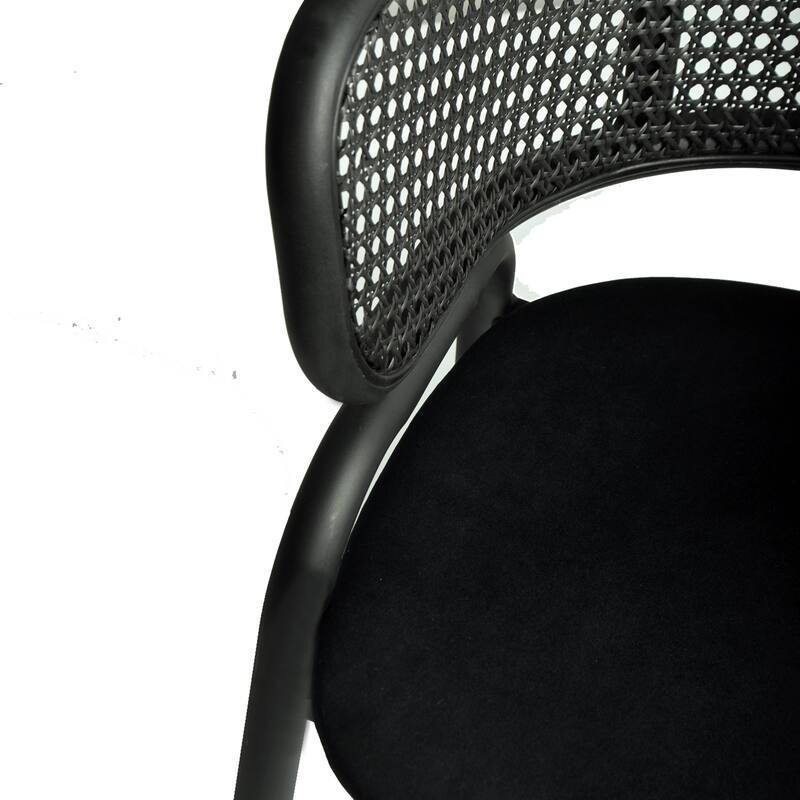 Ervilla Modern Upholstered Accent Side Chair with Wicker Back and Black Iron Legs for Dining Room & Kitchen, Set of 2