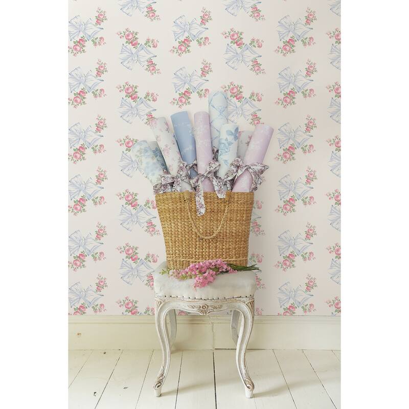 LoveShackFancy Rosa Beaux Pastel Blue Large Bow Spot Wallpaper