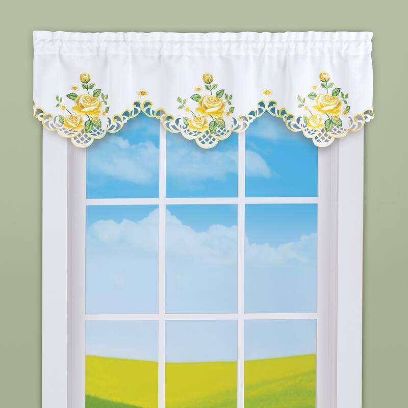 Embroidered Rose Clusters and Greenery Window Valance - 6.250 x 5.250 x 1.250