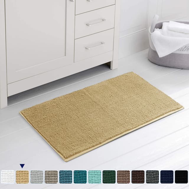 Subrtex Chenille Soft Rugs Super Water Absorbing Shower Mats - 20x32 - Beige