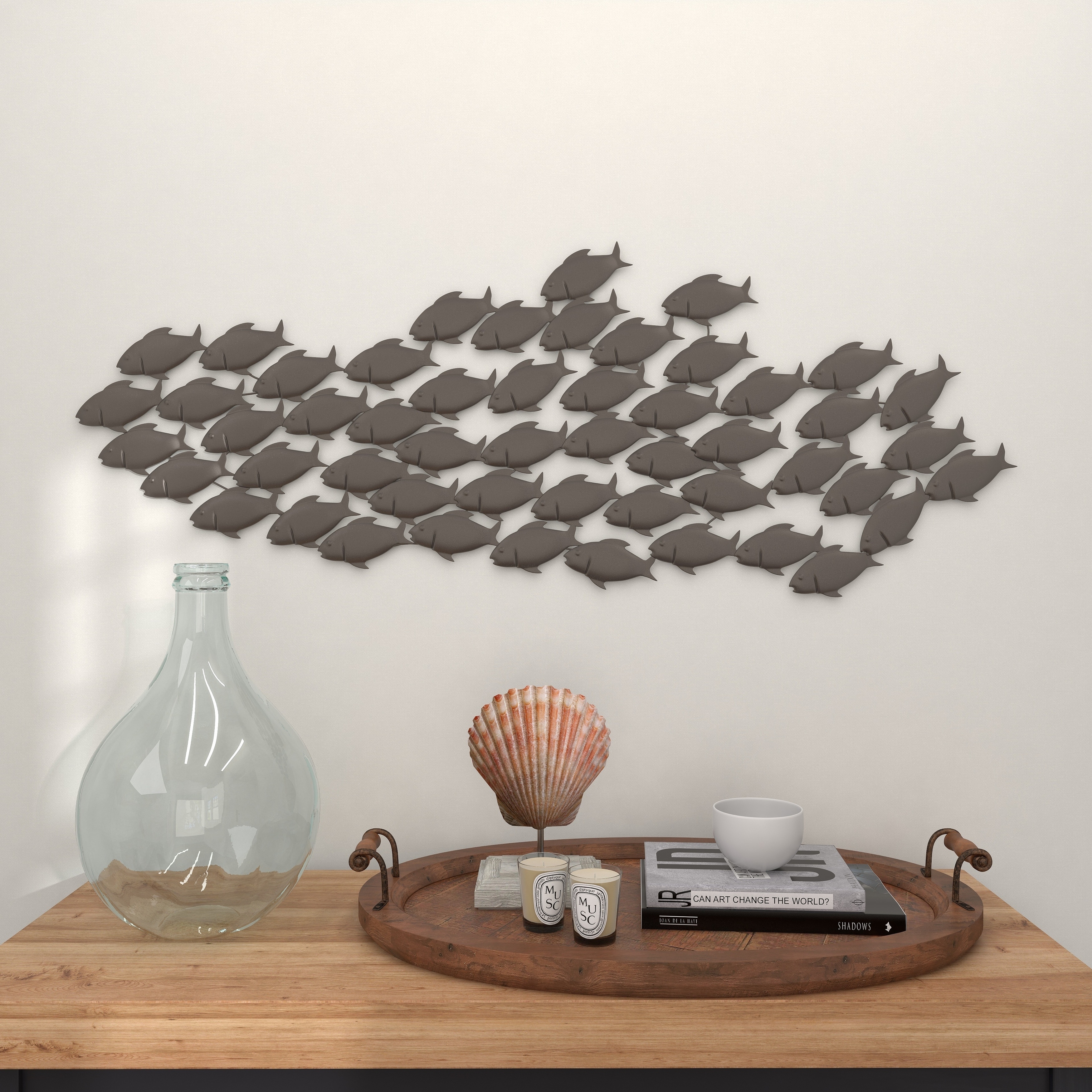 Wall Decor School Of Fish Home Art Hanging Sculpture Coastal Metal 53 x 20 in. 
