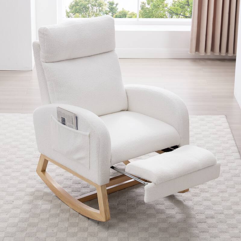 Rocking Chair Nursery, Modern Upholstered Glider Rocker with Side Pocket, High Backrest Accent Armchair for Living Room
