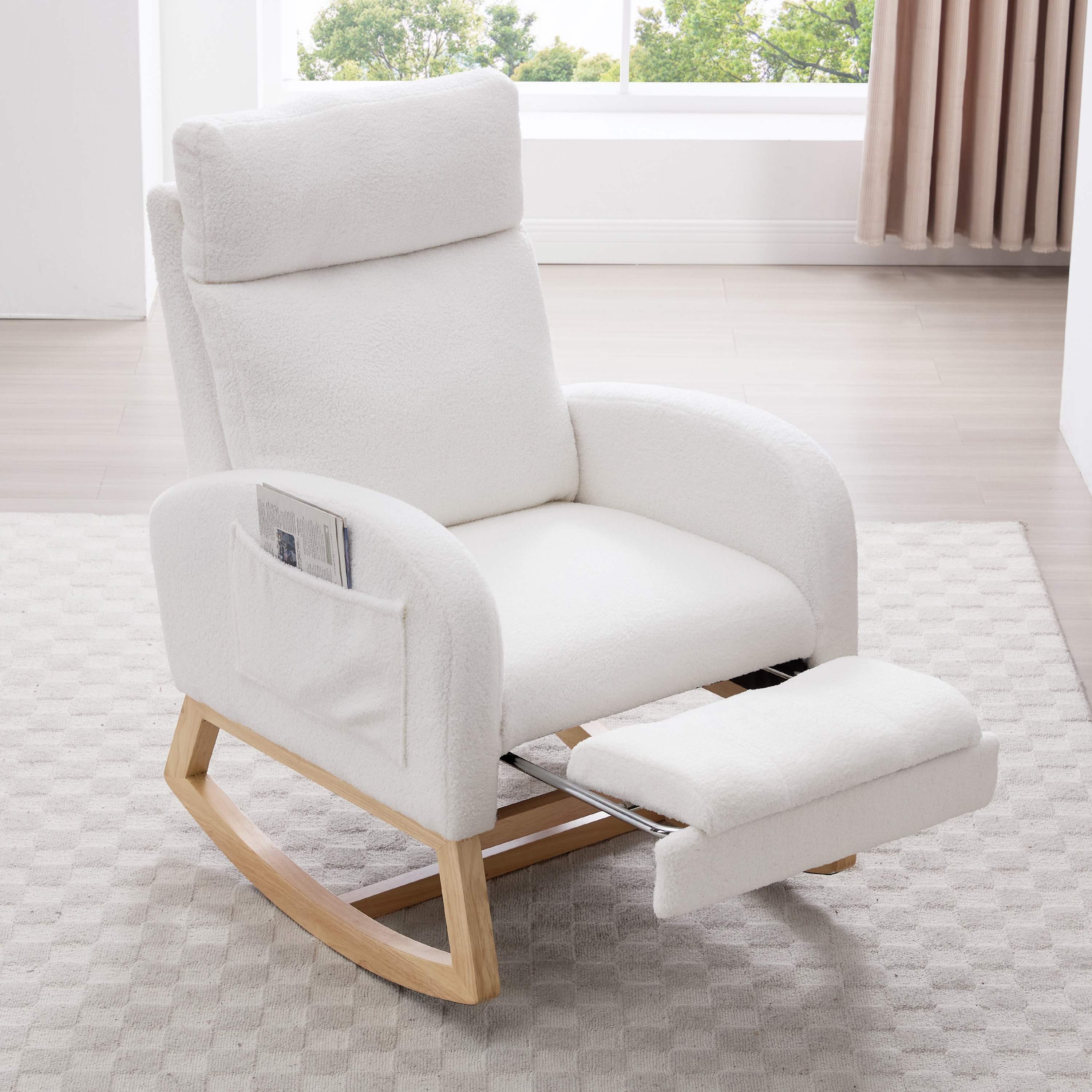 White Rocking Chair Accent Chair Office Chair with Adjustable Footstool, Rustic Arm Chair Padded Chair