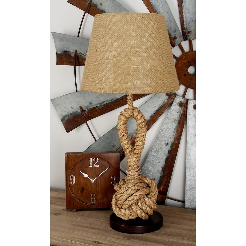 Brown Jute Rope Twisted Rope Room Floor or Table Lamp with Cream Linen Shade - Brown - Table Lamp Small - 28"H