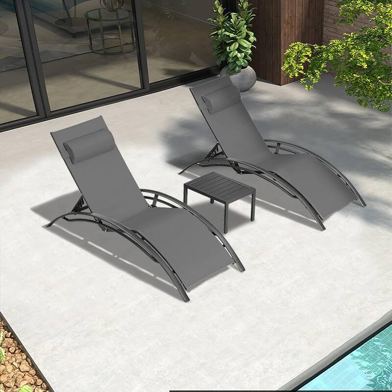 PURPLE LEAF Patio Chaise Lounge Set Outdoor Beach Pool Sunbathing Lawn Lounger Recliner Chair Side Table Included - Grey