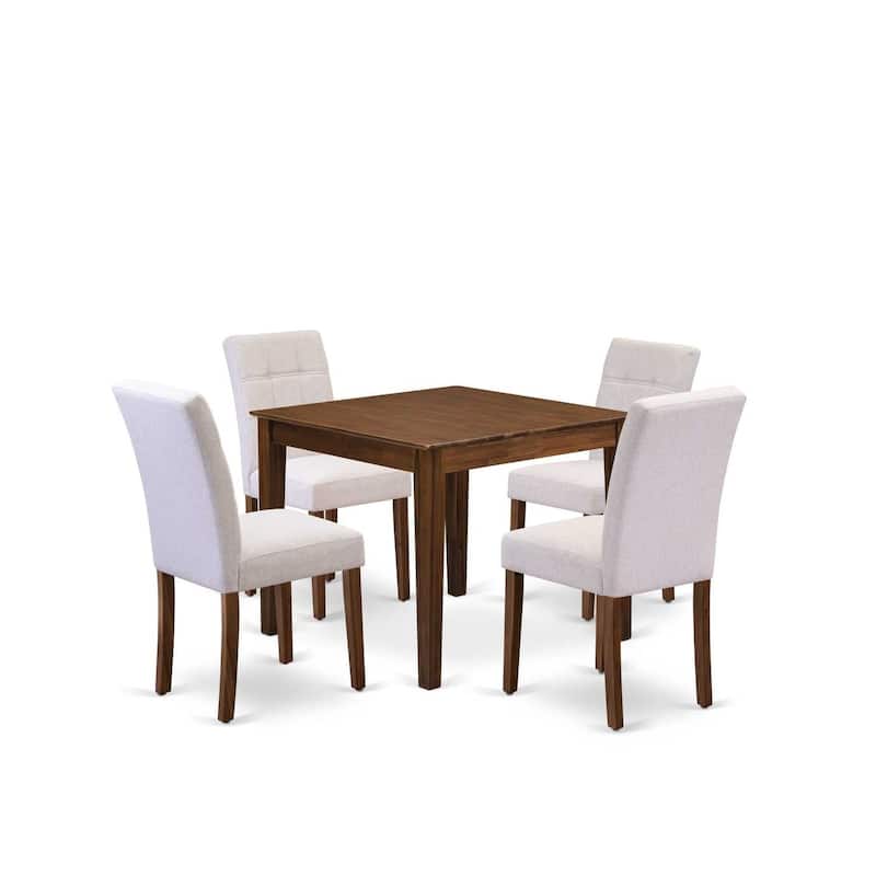 HomeStock 5-Piece Antique Walnut Finish Solid Wood Top - Square Dining Room Set - Seats 4