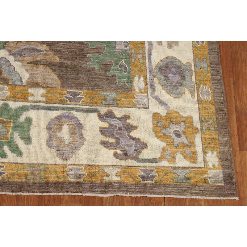 Hand Knotted Oriental 100% Wool Carpet Transitional All-Over Brown Oushak Area Rug - 8' 9'' X 6' 4''