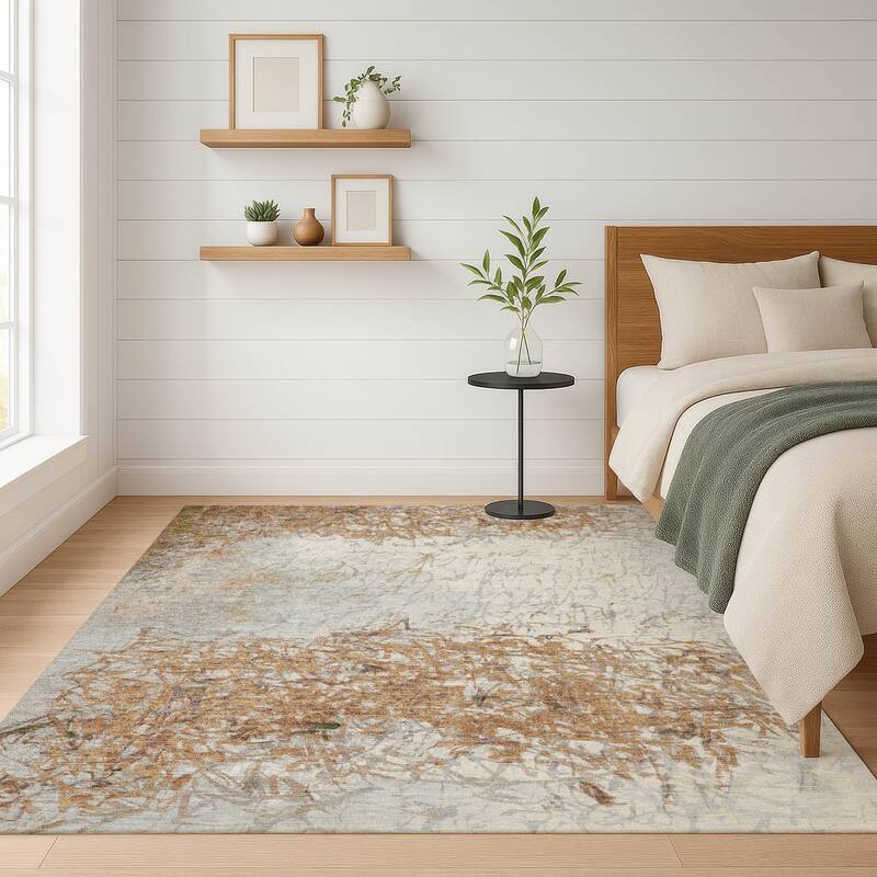 Machine Washable Indoor/ Outdoor Abstract Scribble Chantille Rug