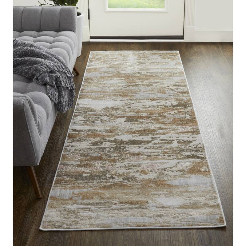 Wuzav Power Loomed Distressed Abstract Area Rug By HomeRoots - 12' Runner