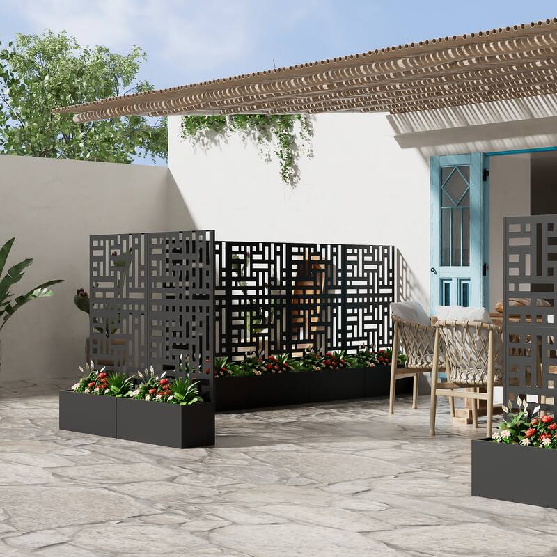 Metal Movable Planter Box with Trellis Privacy Screen Planter Box with Lockable Wheels