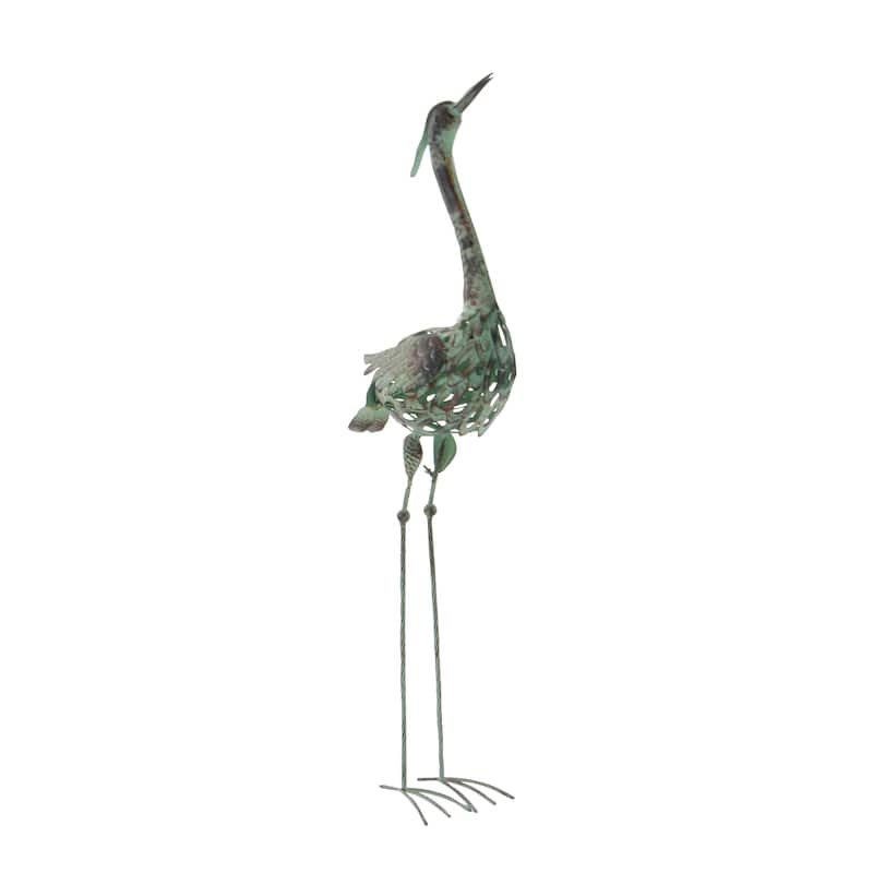 Metal Crane Indoor Outdoor Garden Sculpture - Set of 2 Green - Roche River Decor