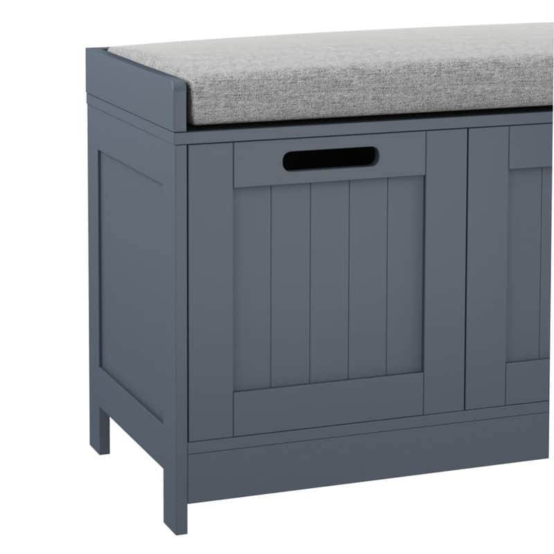Wooden Shoe Bench with 3-Door Cabinets - 12.6"D x 35.3"W x 17.7"H