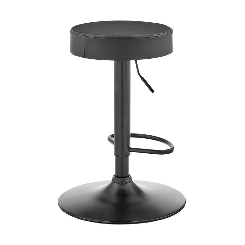 Dax 24" Backless Adjustable Height Bar Stool, Black Finish with Dark Gray Faux Leather
