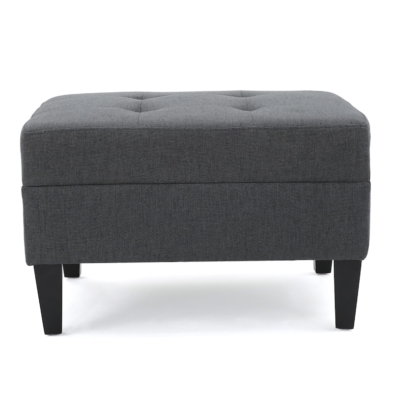 Sabby Ottoman with Tapered Birch Wood Legs, Dark Gray Fabric 29 Inch