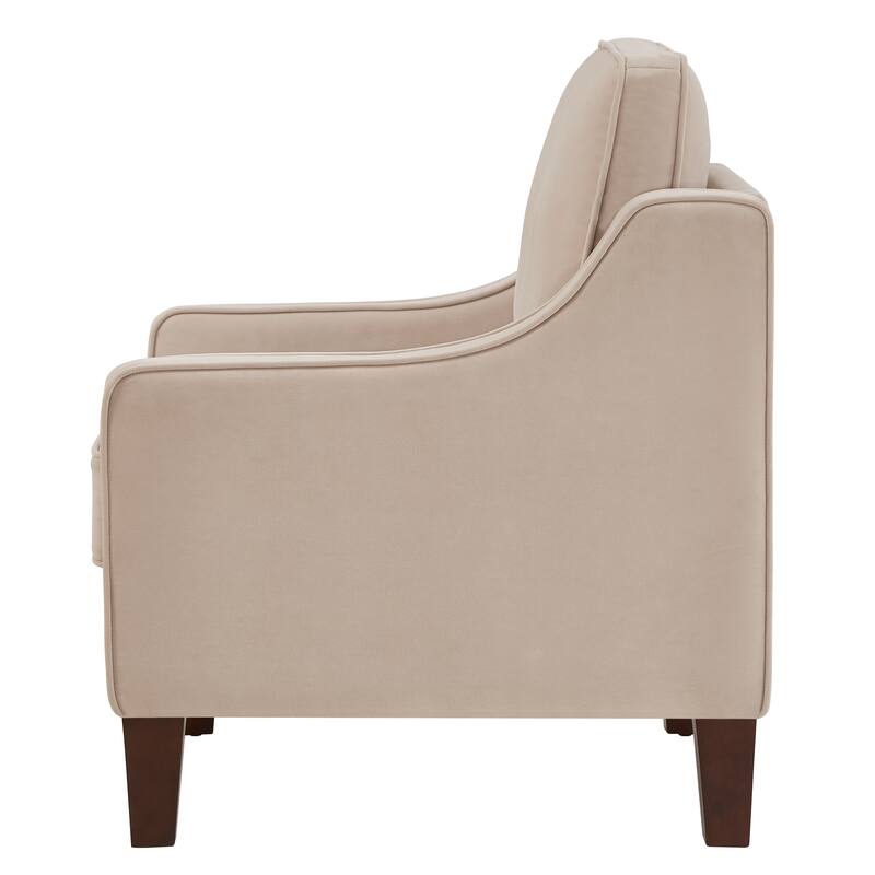 Velvet Upholstered Accent Chair, Single Sofa Chair with Wooden Legs, Lounge Reading Chair with Square Armrests