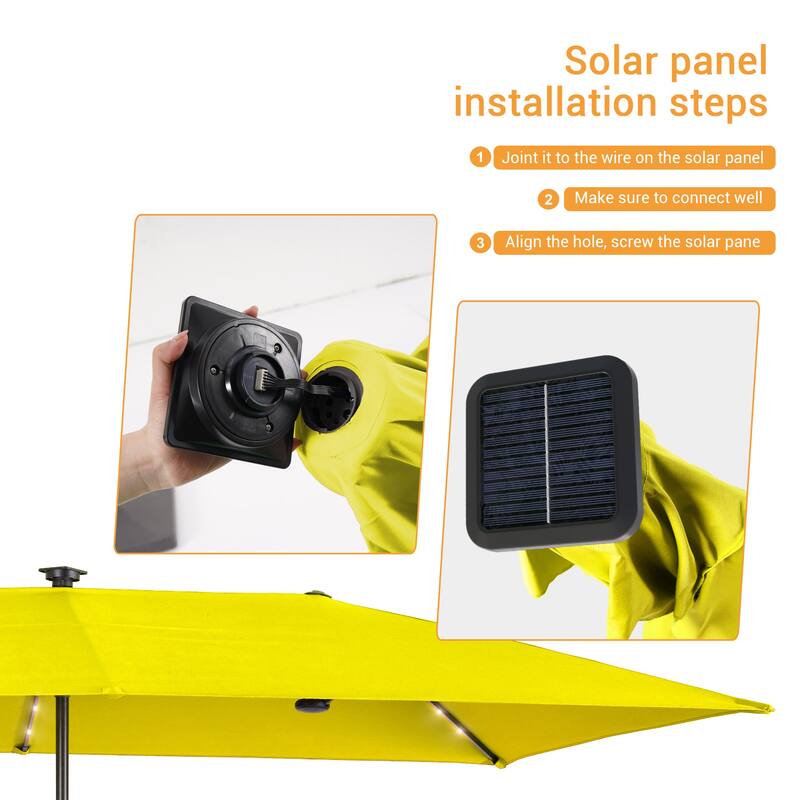 LIVOOSUM 10 x 6.5Ft Solar-powered Large Double-Sided Rectangular Outdoor Patio Market Umbrella with Crank, Gray