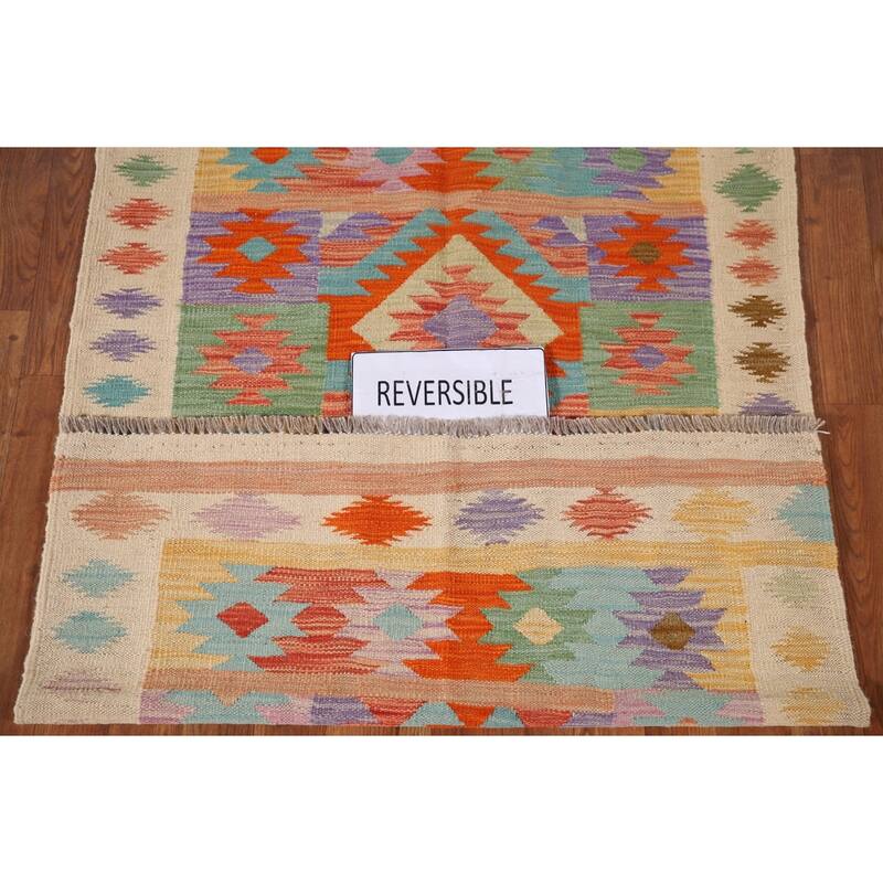 Reversible Southwestern Kilim Accent Rug Flatweave Wool Carpet - 3'2"x 5'0"