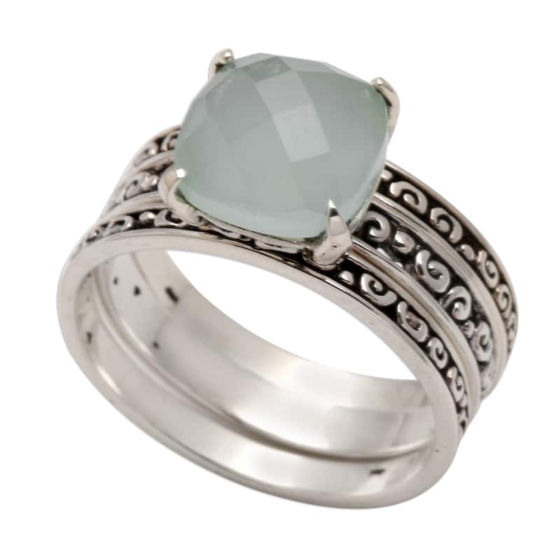 Novica Handmade Buddhas Curls In Aqua Chalcedony Cocktail Ring - 9