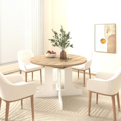 59x43 Inch Expandable Farmhouse Dining Table with X-Base, White Oak Finish - White Oak