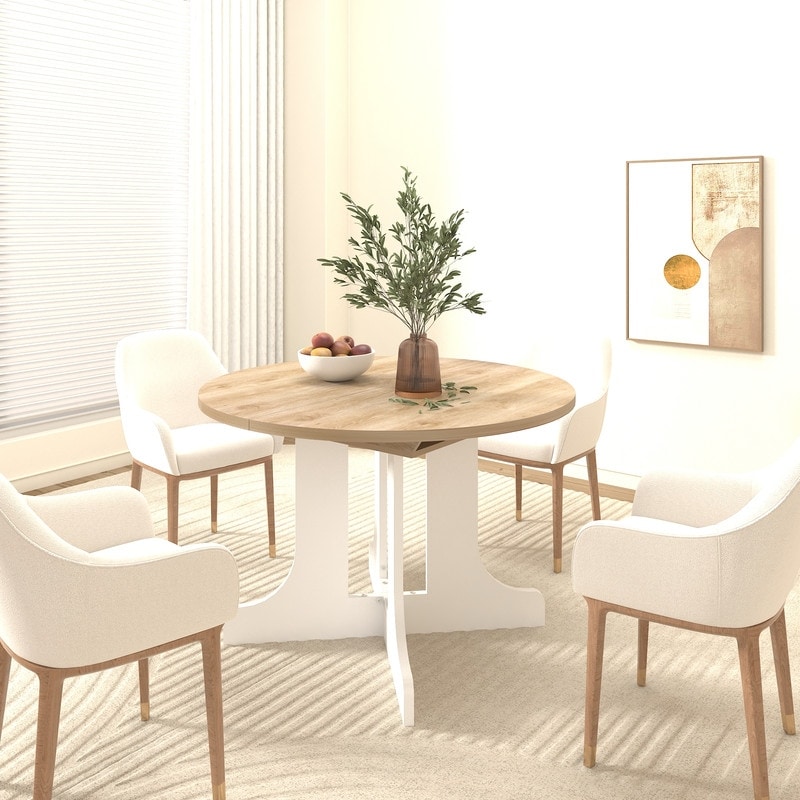59x43 Inch Expandable Farmhouse Dining Table with X-Base, White Oak Finish - White Oak